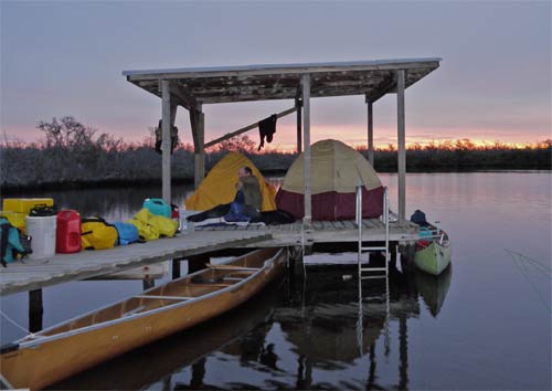 Sunrise and crowding at the Sweetwater Chickee