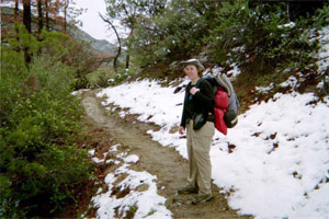 Lynn on the way to Comb's peak with Fresh Snow.