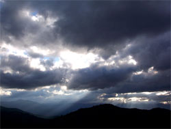 Rays of the sun break through the clouds. PCT, California, 2003