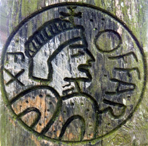 A fencepost blaze, adapted from coins issued by King Offa.
